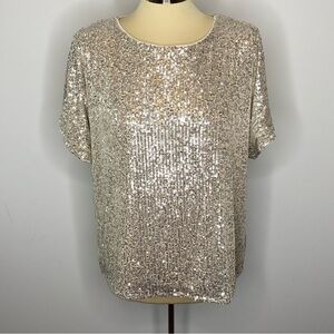 MELLODAY Cream Sequin Dolman Sleeve Top